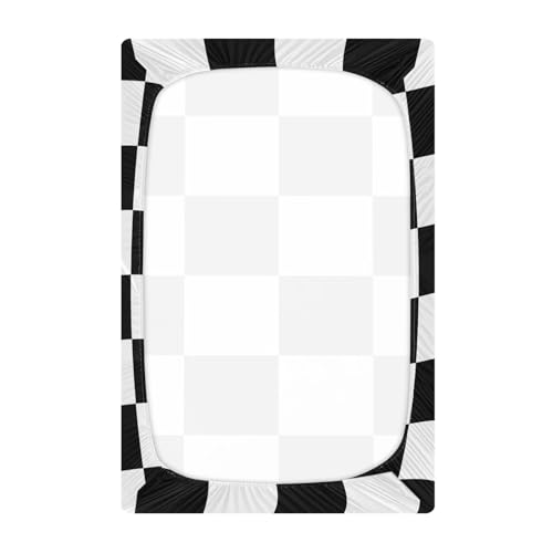 Image of Checkered Crib Sheets Breathable Soft Cribs Pack n Play Mattress Sheet for Baby Toddler Boys Girls Fitted Standard 52 x 28 Inch Black and White Gifts