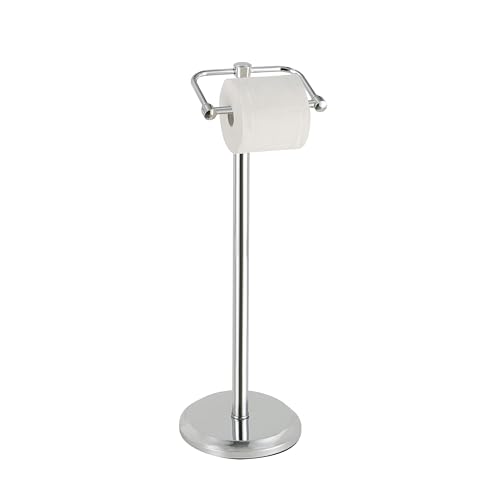 SunnyPoint Free Standing Toilet Paper Holder  Bathroom Tissue Stand with Weighted Base, Holds Jumbo & Standard Rolls (Chrome)