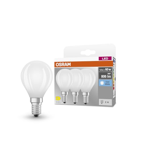 Osram Lampe à filaments Star, E14-base, verre dépoli,Blanc froid (4000K), 806 Lumen, Remplacement de la traditionnelle 60W-Ampoules 3-Pack