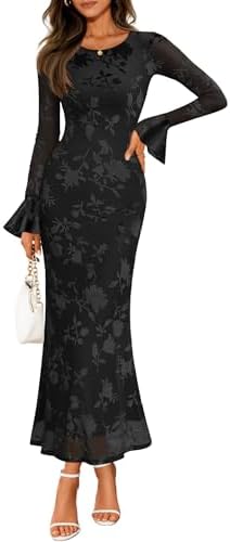 ZESICA Women's 2026 Bell Long Sleeve Floral Maxi Dress Spring Fas...