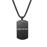 JewelryWe Naszyjnik dla mężczyzn z personalizacją zdjęcia i grawerunem tekstu, wojskowy dog tag w stylu armii z łańcuszkiem, srebrny/czarny, 5 cm x 2.9 cm (pendant), 56 cm (chain), bambus, stal