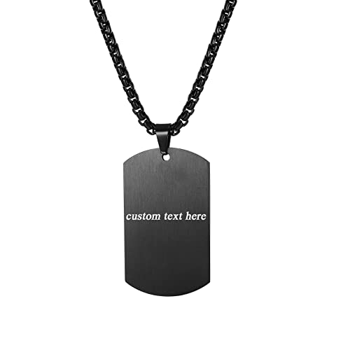 JewelryWe Schmuck Herren Halskette, Militärische Erkennungsmarke Armee Stil Gebürstet Matt Dog Tag Anhänger mit 22 Zoll Weizenkette Kette, Schwarz