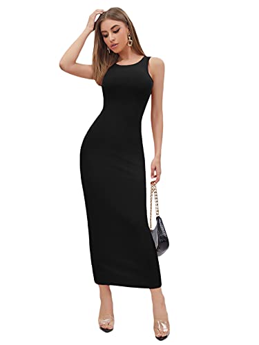 Verdusa Women's Basic Round Neck Sleeveless Solid Bodycon Maxi Long Dress
