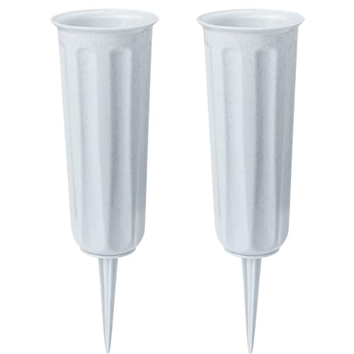 2 Pieces Grave Vases with Spikes, Plastic Flower Holder for Cemetery, Flower Vase Grave Decorations for Cemetery Headstone Graveside (Grey 2PCS)