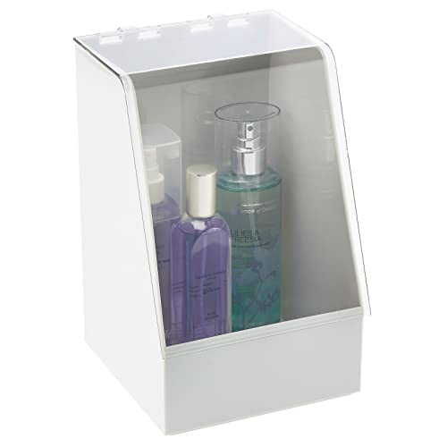 mDesign Caja organizadora con tapa – Vitrina pequeña de plástico para guardar cosméticos y productos de belleza – Organizador de maquillaje para laca de uñas, polvos, etc. – gris claro/transparente