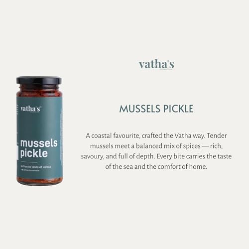 Image of Vathas Mussel Pickle | Traditional Kerala Style Kallumakkaya Achar | Spicy & Tangy Seafood Pickle | Homemade Taste | No Artificial Preservatives | 225g
