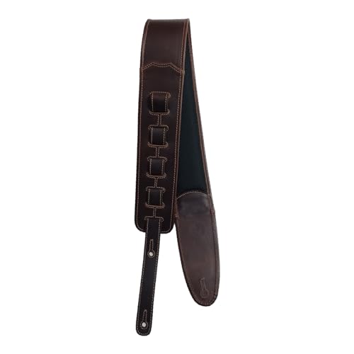 Image of Leather Guitar Strap for BASS,ELECTRIC,ACOUSTIC,HEAVY GUITARS, 3 inch inches wide With Mesh Fabric Wrapped Foam soft Padded. Adjustable From 42 To 56 inches. (VEG-0012)