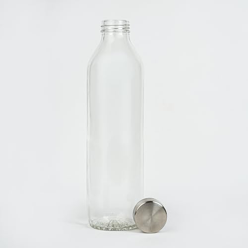 Image of Glassbunny Glass Water Bottle with Leak-Proof Airtight Stainless Steel Lid for Water, Smoothie, Juices Reusable Travel Drinking Fridge Bottles 800 ML Pack of 3