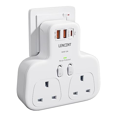 LENCENT Double Plug Adaptor with USB Ports Cover
