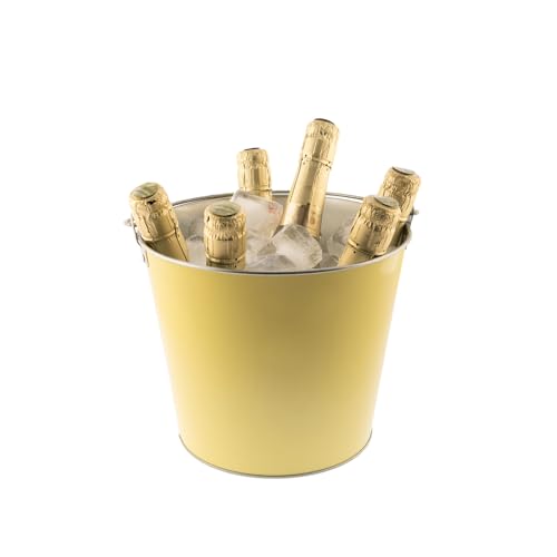 Koala Spain (6 Unidades) Cubos de metal con asa, Color Amarillo, Cubitera para Enfriar 8 Cervezas, 5 Litros