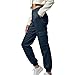 Sinzelimin Women's Cargo Pants Plus Size Fashion Loose Comfy Button Straight Leg Work Trouser Wide Leg Sweatpant with Pocket Dark Blue 3X-Large