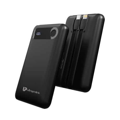 Image of UltraProlink Power Bank 10000mah Fast Charging|16.8mm Slim|22.5W QC-PD-PPS Fast Charging Battery Bank|with USB-C & iPhone Cable|Digital Display|Power Bank for Tablets & Smartphones| Black |UM1127