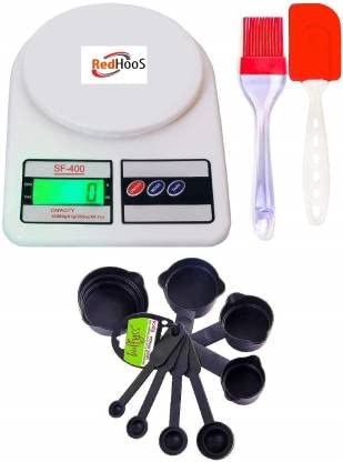 Combo - Electronic Kitchen Digital Weighing Scale 10 Kg, 8Pcs Black