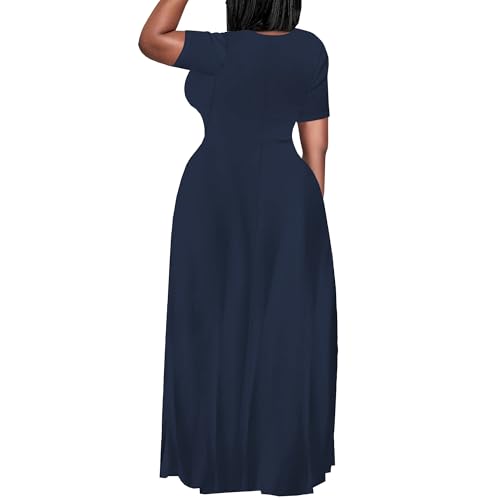 Image of SUZONANA Plus Size Maxi Dress for Curvy Women Summer Casual Sundress Short Sleeve Loose Vacation Dress