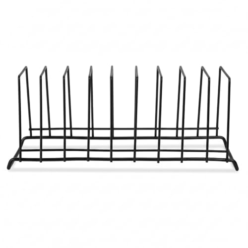 Image of TechSrmaji Premium 9- Section Stainless Steel Plate Stand | Dish Organizer Rack for Kitchen Cabinet & Countertop | Rust Proof 9 Plate Holder for Dishes, Thali & Lids (9-Section) Black