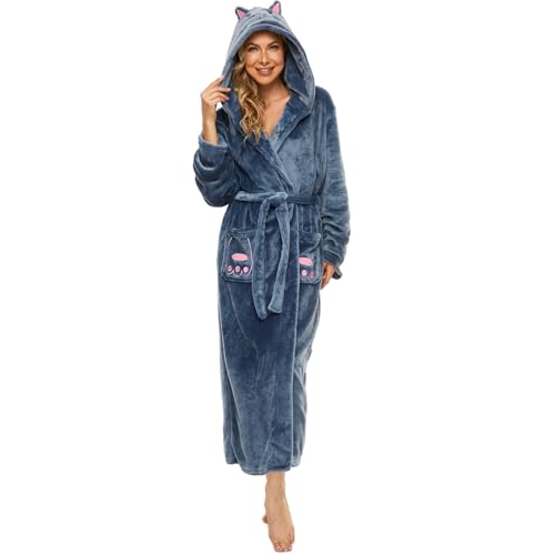 iniber Plush Robes for Women, Womens Robe Long, Fuzzy Fluffy Soft Warm Fleece Hooded Bathrobe
