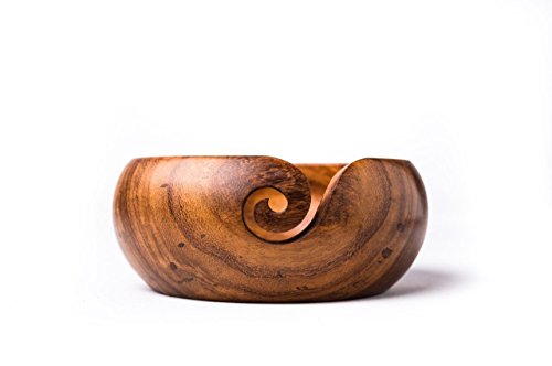 Darn Good Yarn Handmade Wooden Yarn Bowl, Handcrafted Sheesham Indian Rosewood, Knitting Yarn Holder and Organizer, 5 x 2.5 Inches