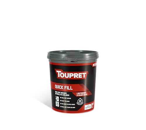 Toupret Quick Fill - Fast-Drying Ready Mixed Interior Filler for Walls & Ceilings - One Coat No Shrink No Crack - Quick Wall Repairs Paint in 30 Minutes - Smooth White Finish - Easily Applied - 1L