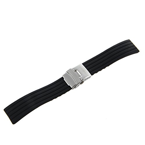 Preisvergleich Produktbild SODIAL(R) Schwarz Silikonkautschuk Uhrenarmbaender Armband Band Faltschliesse Wasserdicht 22mm