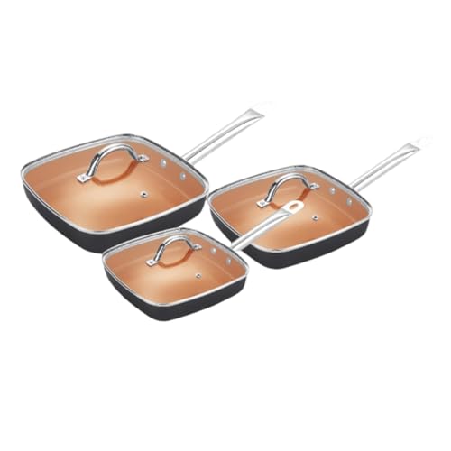 Sartén portátil de aluminio de tono de cobre de 6 piezas con mango ergonómico práctico sartén cuadrada
