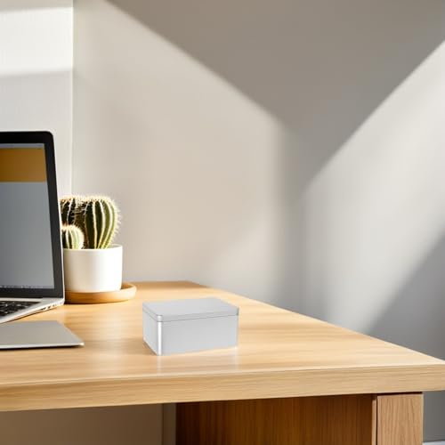 Caja de almacenamiento de metal con diseño elegante y acabado plateado rectangular 6