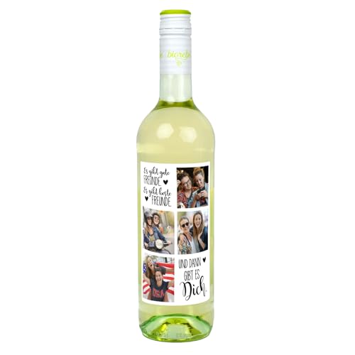 Herz & Heim® Biorebe Bio-Wein Halbtrocken (0.75 l) mit personalisiertem Foto-Etikett -Beste Freunde- Weißwein