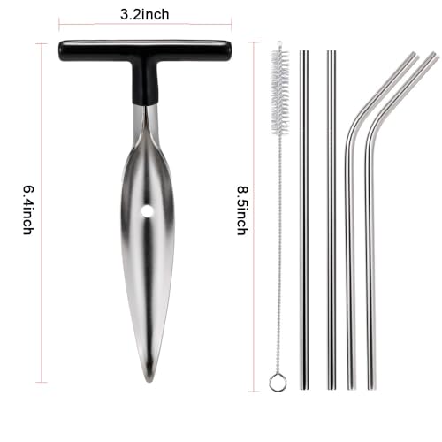 2 Pack Coconut Opener Tool Set with 4 Reusable Straws & Brush, Food Grade Stainless Steel Coco Nut Bottle Opener for Young Thai Green Fresh Coconut Water, Safe and Convenient Coco Drill Punch Tool - Image 3