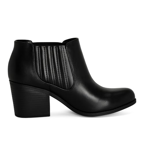 STYLISH S JESSIE ~ Womens Low Stacked Heel Pointed Toe Textured Gore Chelsea Ankle Booties3