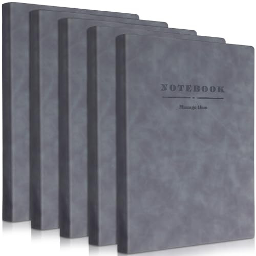 Carnet A4 pour bureau et école, lot de 5 grands cahiers en cuir de 360 pages gris