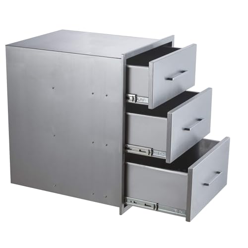 Image of Outdoor Kitchen Drawers,18 inch W x 23 inch H x 23 inch D Stainless Steel BBQ Triple Drawer, Flush Mount Access 3 Drawer for Outdoor Kitchen,BBQ Island