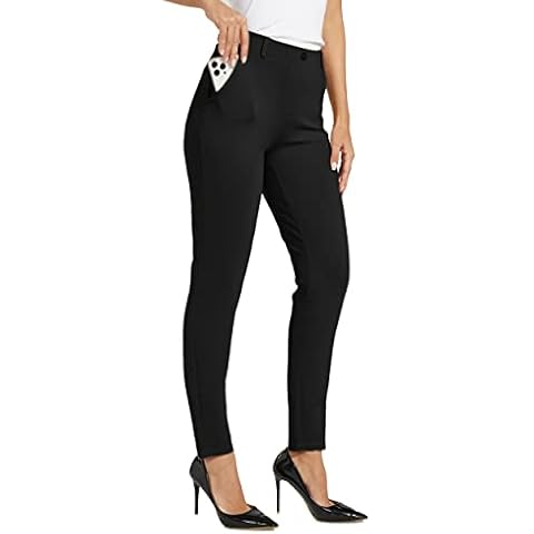 Willit Women's Yoga Dress Pants Skinny Work Slacks Slim Fit Stretch Office Casual Pants Regular 4 Pockets 30" Black L Cover