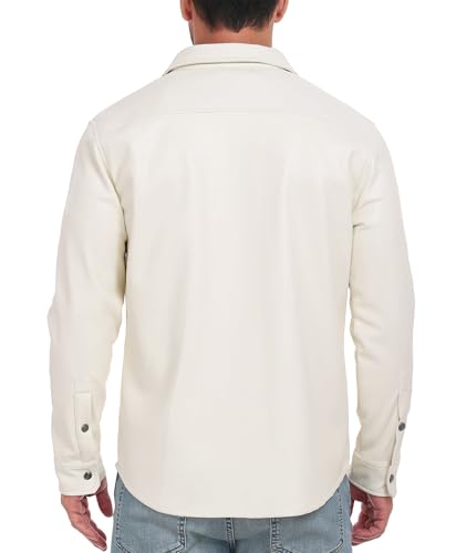 Little Donkey Andy Men's Faux Leather Jacket, Slim Fit Stretch Classic Windbreak Jacket Lapel Collar Button Down Microfleece2