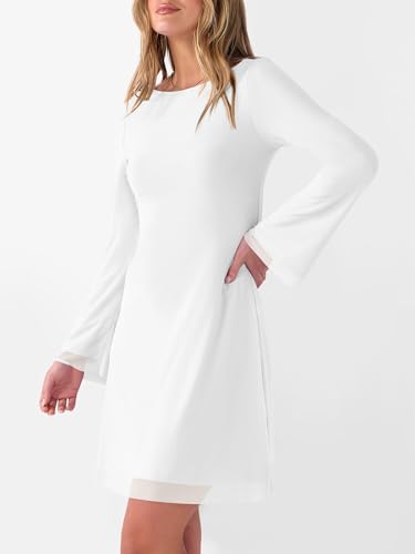 Caracilia Bell Long Sleeve Mini Dresses for Women Boat Neck Mesh 2025 Fall Sexy Date Party Floral Trendy Y2K Short Dress3