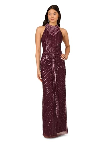 Image of Adrianna Papell Women's Halter Bead Drape Long Dress