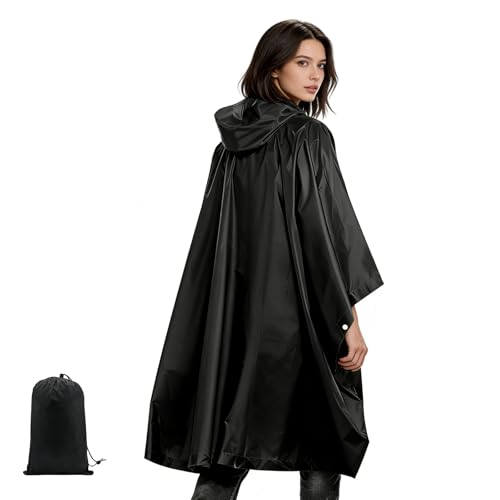 UIKTSSL 1 chubasquero multiusos 3 en 1, impermeable unisex, con bolsa de almacenamiento, para bicicleta, al aire libre, camping, senderismo, pesca (negro)