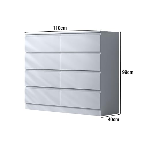 FWStyle Matt White Large 8 Drawer Chest of Drawers. White Bedroom Furniture. Under drawer support bars. Scratch resistant. - 9