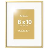 Fun Memories 8x10 Picture Frame Gold, Aluminum 8 x 10 Poster Frames with 5x7 Removable Mat, Vertical and Horizontal Display, Wall Hook Hanging, Tempered Glass, Hardware Included, Set of 1