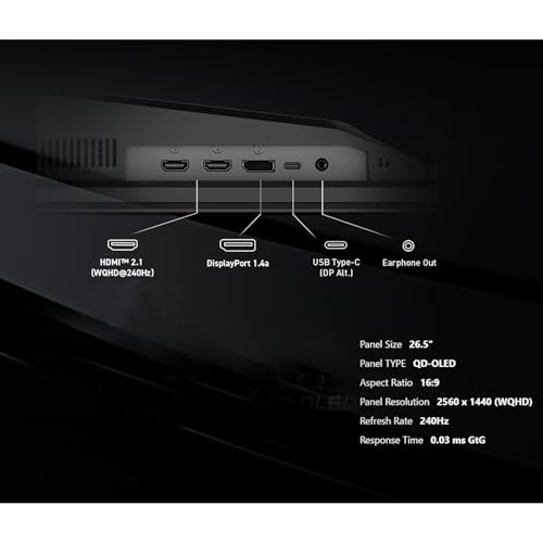 Image of msi 27 inch MAG QD-OLED Gaming Monitor | 2K QHD 240Hz, 0.03ms | True Black HDR 400, 99% DCI-P3 | AMD FreeSync Premium Pro | USB-C, 2xHDMI 2.1, DP 1.4a | OLED Care 2.0 | Tilt and Height Adjustable