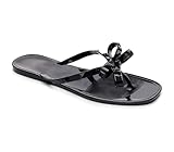 Libbook Womens Studded Sandals Jelly Shoes Bow Flip Flops Thong Flat for Ladies Black Size 11 Stud Slip On Summer Beach Rivets Dressy Slides