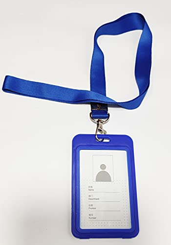 Image of Abha International Plastic ID Card Holder with Premium Lanyard for Office /School (Vertical) (Blue, Pack of 10pcs.)