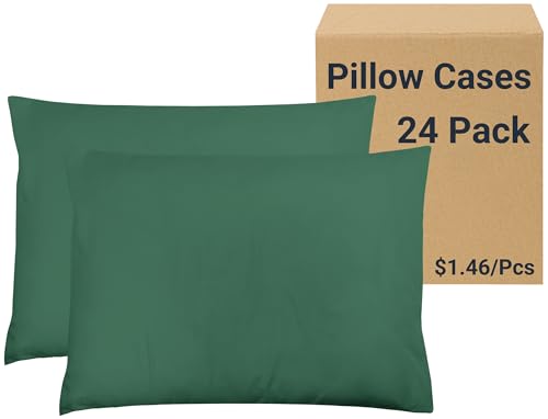 ZPECC Pillow Cases Bulk 24 Pack - Standard Pillowcases with Envelope Closure Soft Brushed Microfiber Pillow Cover for Hotel Airb&bs Hospital Bedding Essential Peacock Green
