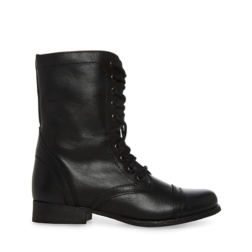 Steve Madden Women's Troopa Lace-Up Boot, Black Leather, 7 M US
