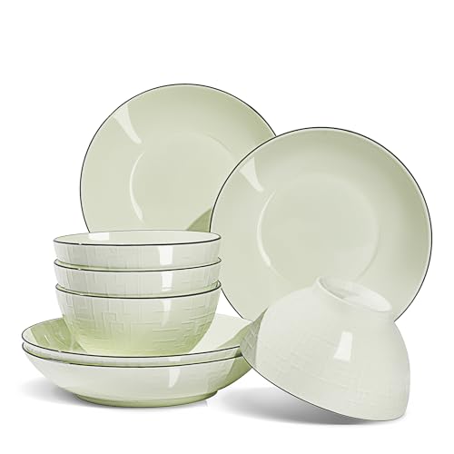 Juego de vajilla de porcelana de 8 piezas, juegos de platos y cuencos de primera calidad, juego de platos moderno para 4, verde (PWT0802)