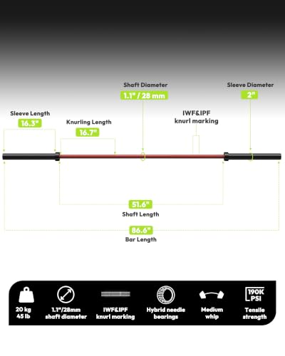 Image of HANDBODE Olympic Barbell, 7ft 45lb / 6.5ft 35lb, Weight Bar, 2-Inch Sleeves