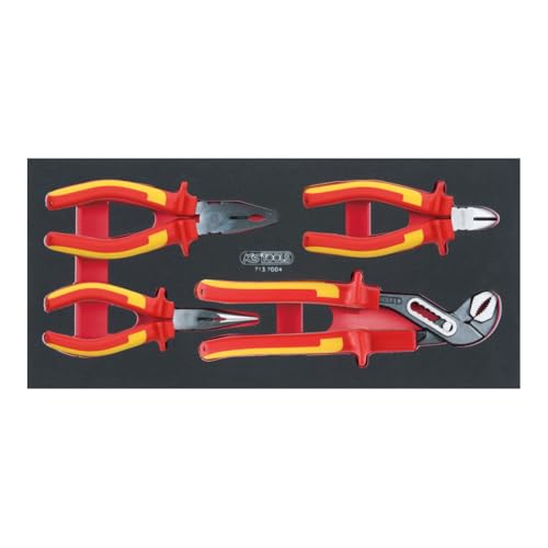 KS Tools 713.7004 - Module de 4 pinces isolées 1000V - Gamme ERGOTORQUE® - Pour servantes et établis - Empreinte des outils découpée au laser - Mousse...