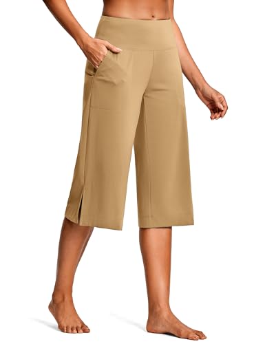 Image of ISEEGZ 15 inch /18 inch /21 inch Capri Pants for Women High Waist Wide Leg Yoga Capris with Pockets Stretchy Loose Fit Casual Workout