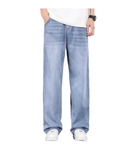 Men's Thin Jeans Soft Breathable Straight Trousers Comfortable Baggy Denim Pants