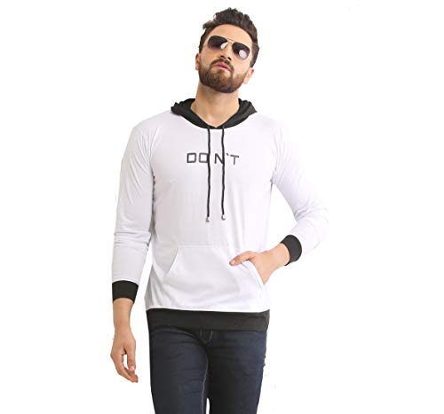 Image of Dagcros Men's Full Sleeve Printed Hooded T-Shirt -Small (White)