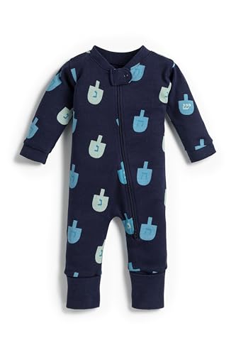 MONICA + ANDY One Piece Baby Pajamas Size 6-9 Months Hanukkah Dreidels 100% Organic Clothes for Girls and Boys Sustainable Super Soft Fabric Sizes for Newborn Infant & Toddler