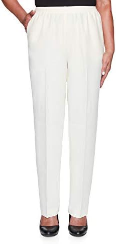 Alfred Dunner womens Plus-size Women's Classic Textured Short Length Casual Pants, Ivory, 18 Plus
